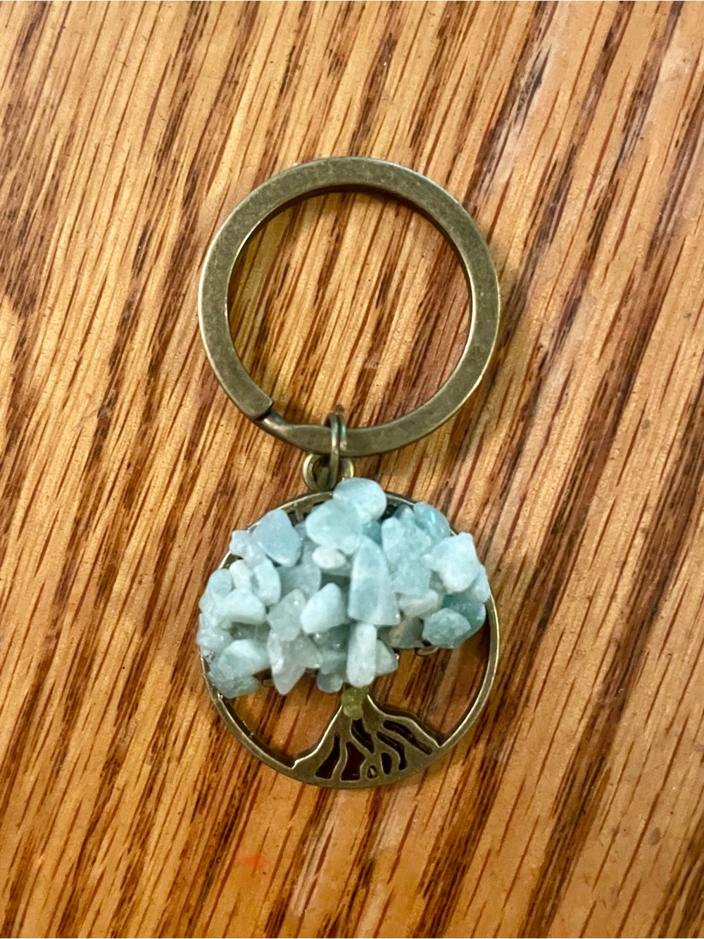Handmade Aquamarine Tree of Life Keychain - Brass